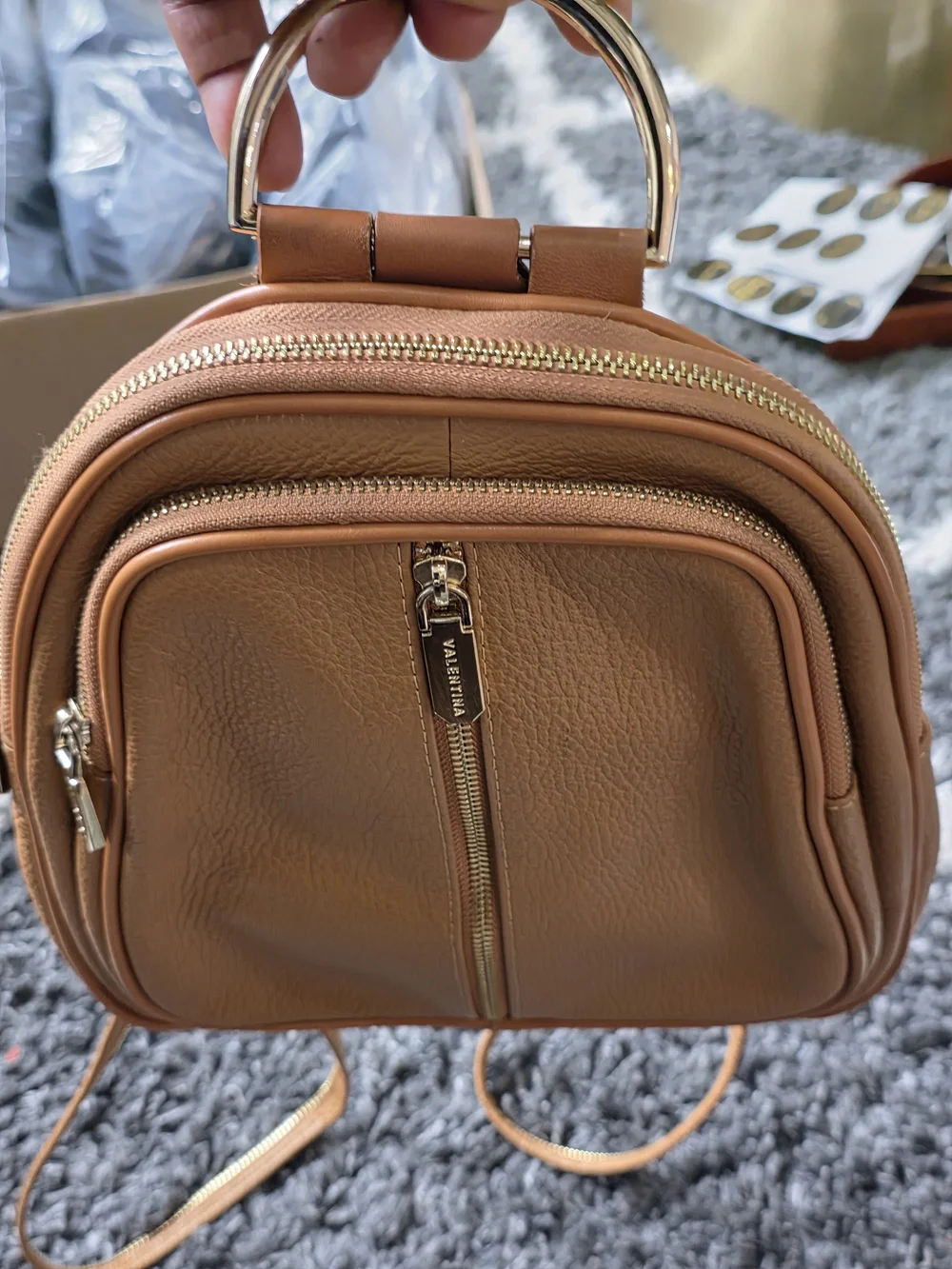 Valentina Beige Mini Backpack with Gold Hardware